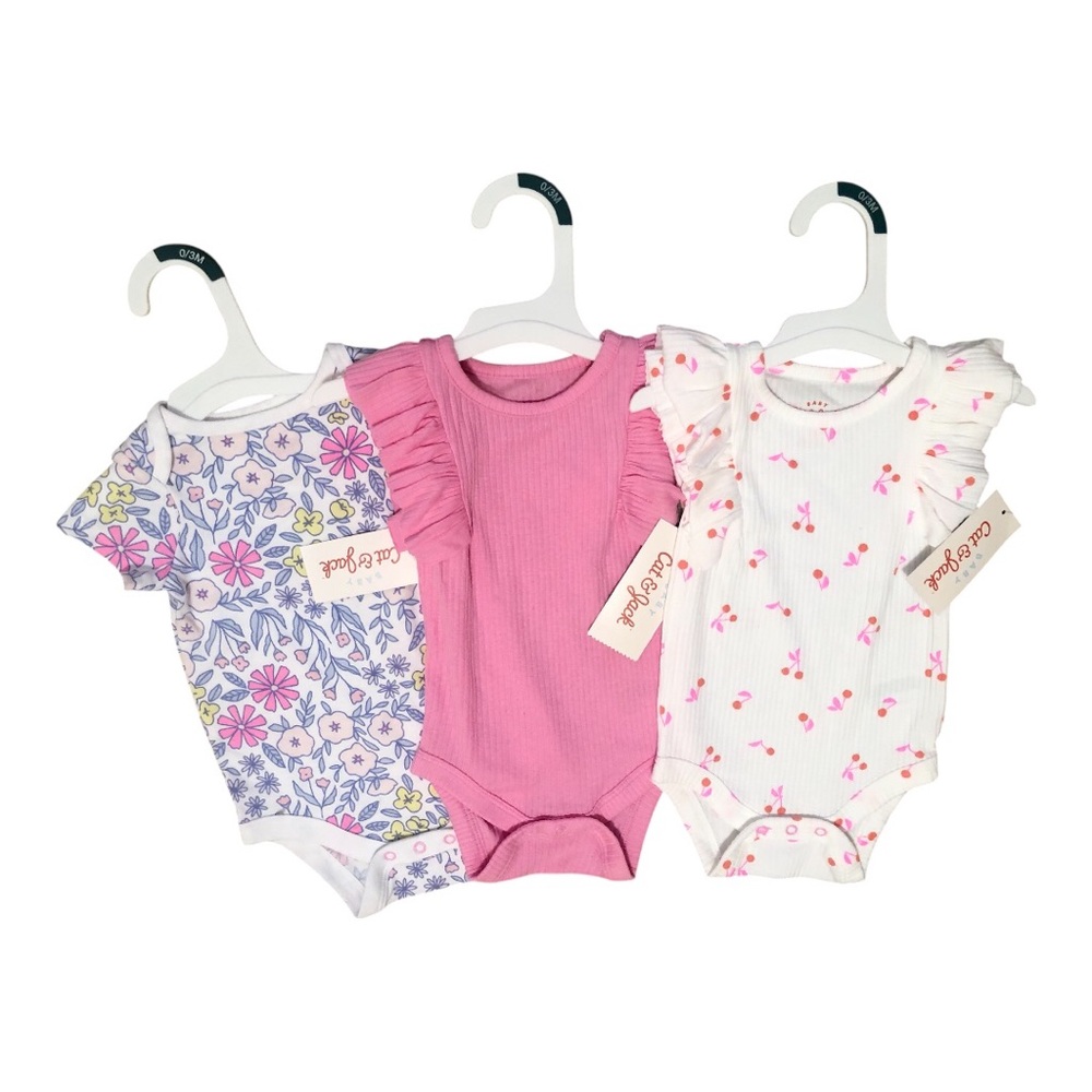 NWT Cat & Jack Baby Girl Onesie Set Of 3 Bundle 0-3 Month